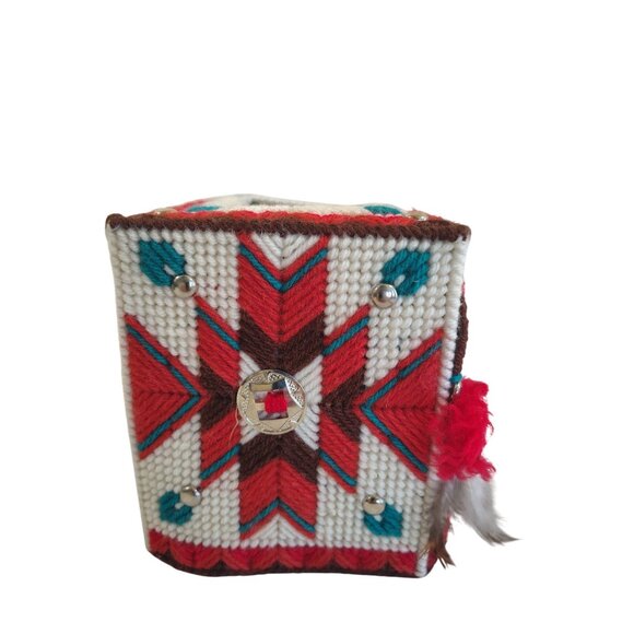 Handmade Southwest Style Needlepoint Tissue Box Cover 6" x 5" Native American - Picture 4 of 6